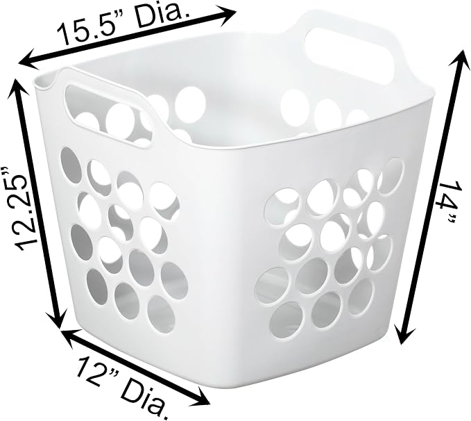 Flexible Plastic Laundry Basket - Square Storage Hamper with Side Handles for Easy Carrying - Versatile Organizer for Laundry, and Household Storage, 28 Litter White