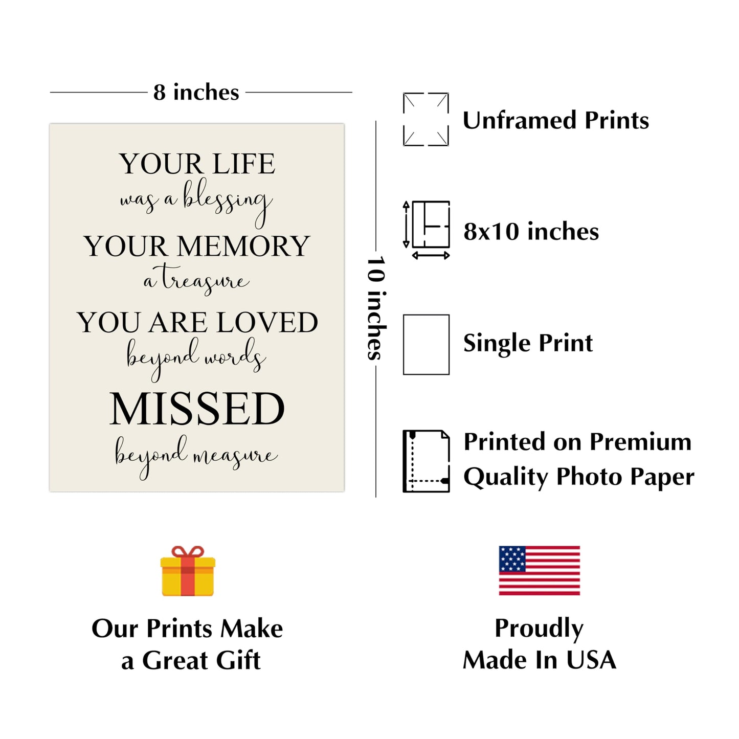 AMERICAN LUXURY GIFTS Your Life Was A Blessing - Inspirational Typography Wall Decor Motivational Quote Art for Living Room Office Bedroom Classroom - 10x8 Unframed Print