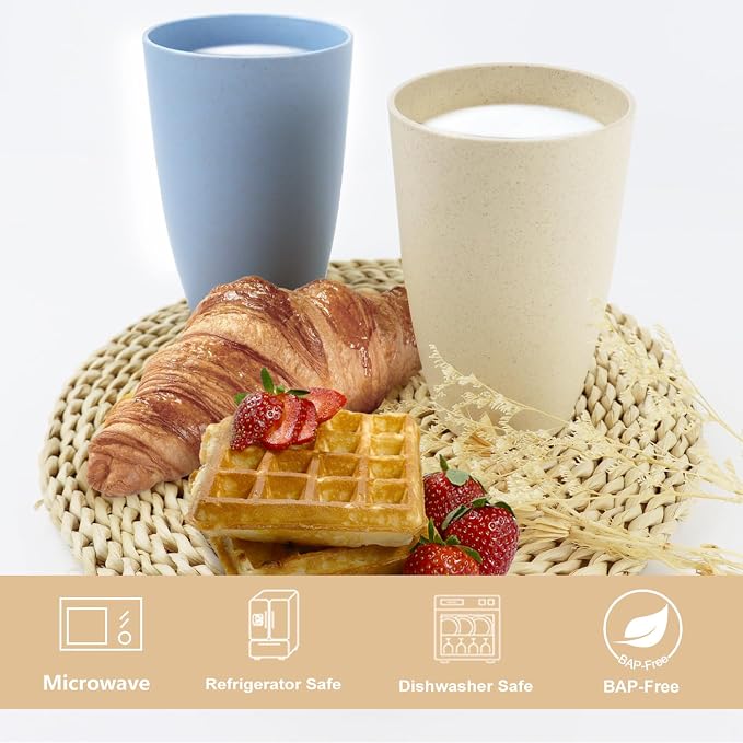 PYRMONT Wheat Straw Cups 20 Oz Alternative Plastic Cups Set of 6 Unbreakable Big Cups for Kitchen Dishwasher & Microwave Safe Large Water Cups for Kitchen,Camping,RV Stackable-Colorful