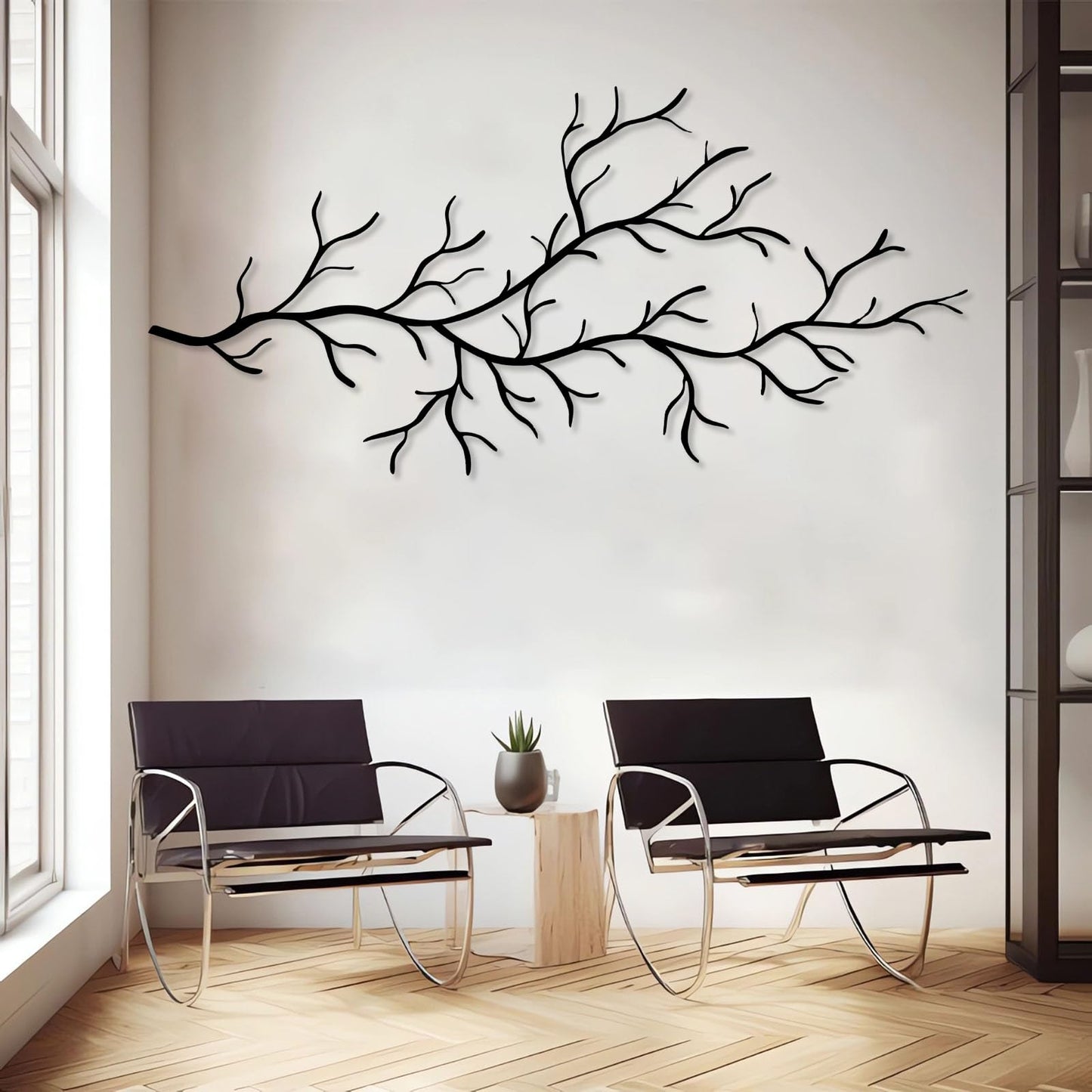 LARNT Metal Tree Branch Wall Art, Modern Nature Inspired Wall Decor, Tree Branch Wall Decor, Nature Sculpture, Nature Room Decor (Silver, 28"x59"|71x150cm)