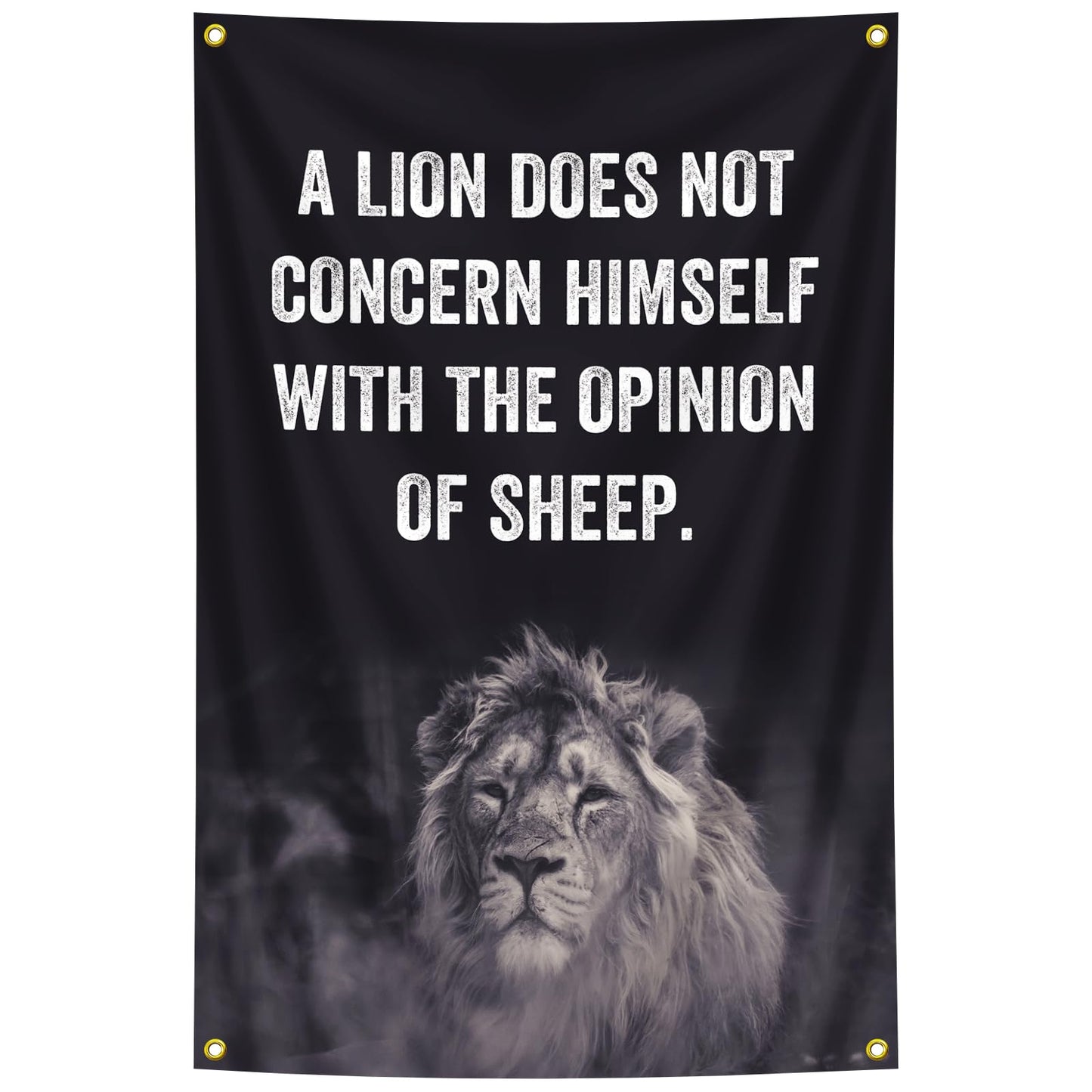 A Lion Does Not Concern Himself with The Opinion of Sheep Tapestry 2x3 Feet, Motivational Quote Lion Wall Art Poster for Office, Study Room, University Dorm, Home Library Inspirational Decor