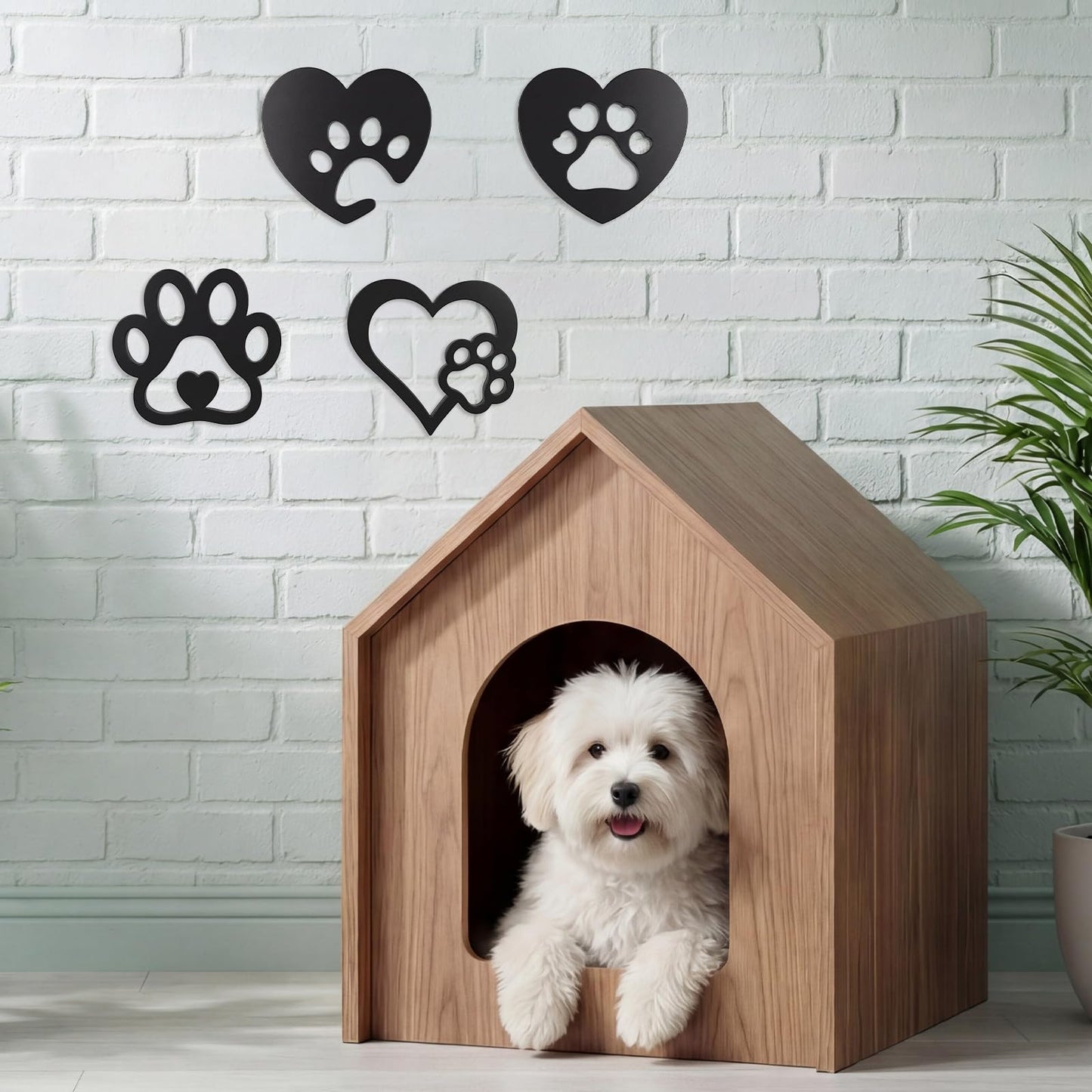 Dplolng Dog Wall Decor, 4PCS Paw Prints Wall Art, Black Dog Lovers Gifts For Home Kitchen Bathroom Bedroom Decoration