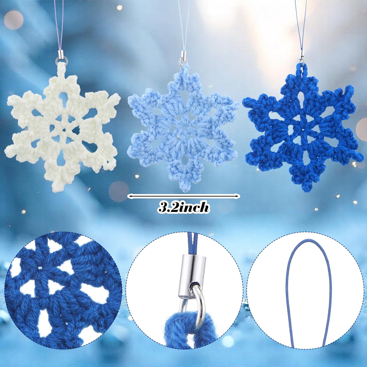 Giegxin 12 Pcs Winter Snowflake Ornament Cotton Crochet Snowflakes Hanging Decorations Handmade Blue White Ornament for Winter Wonderland Decorations