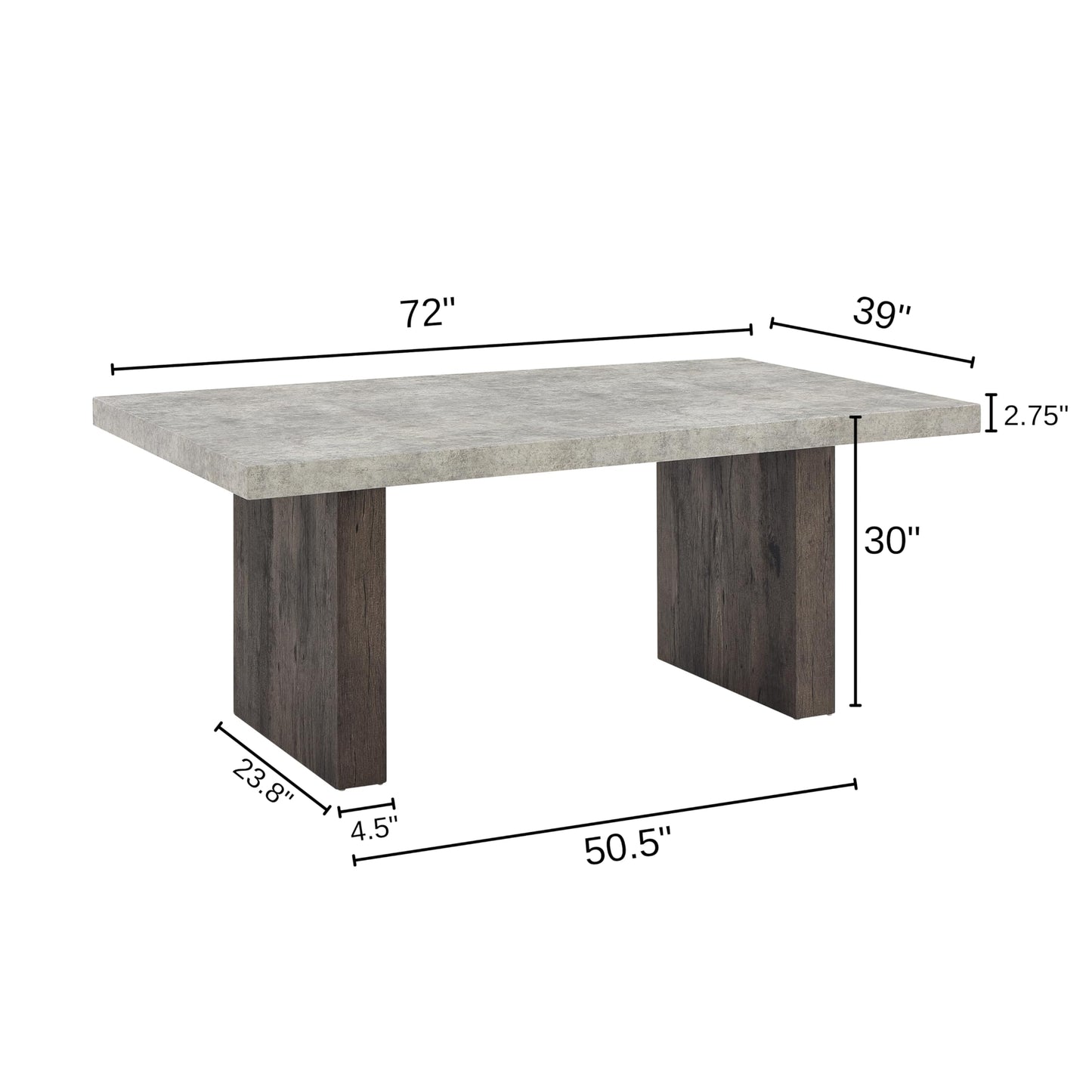 Roundhill Furniture Sorlen Modern 72" Dining Table with 3D Faux Concrete Top