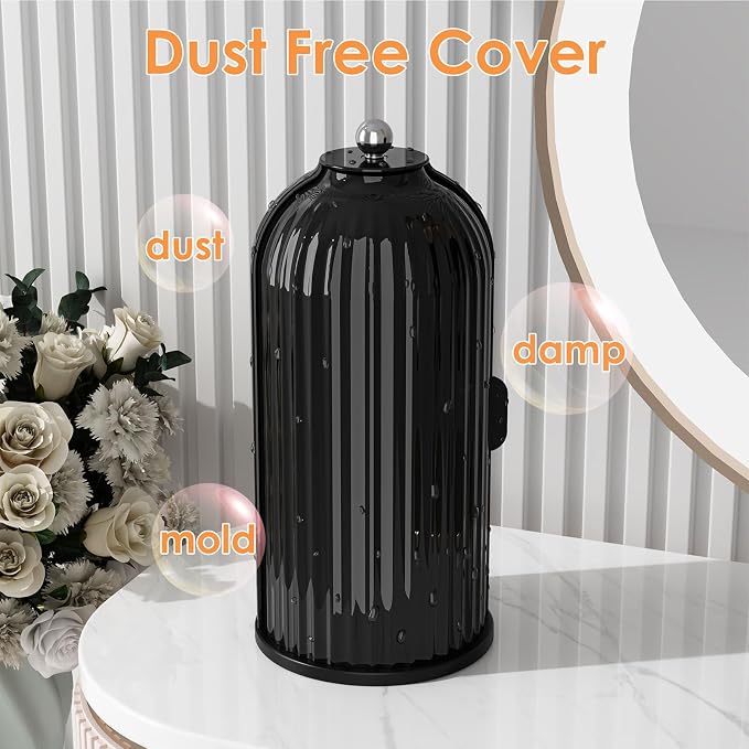 YOOLENS Makeup Brush Holder with Lid 360 Rotating Clear Dustproof Make Up Organizers for Vanity Bathroom Countertop, All Black
