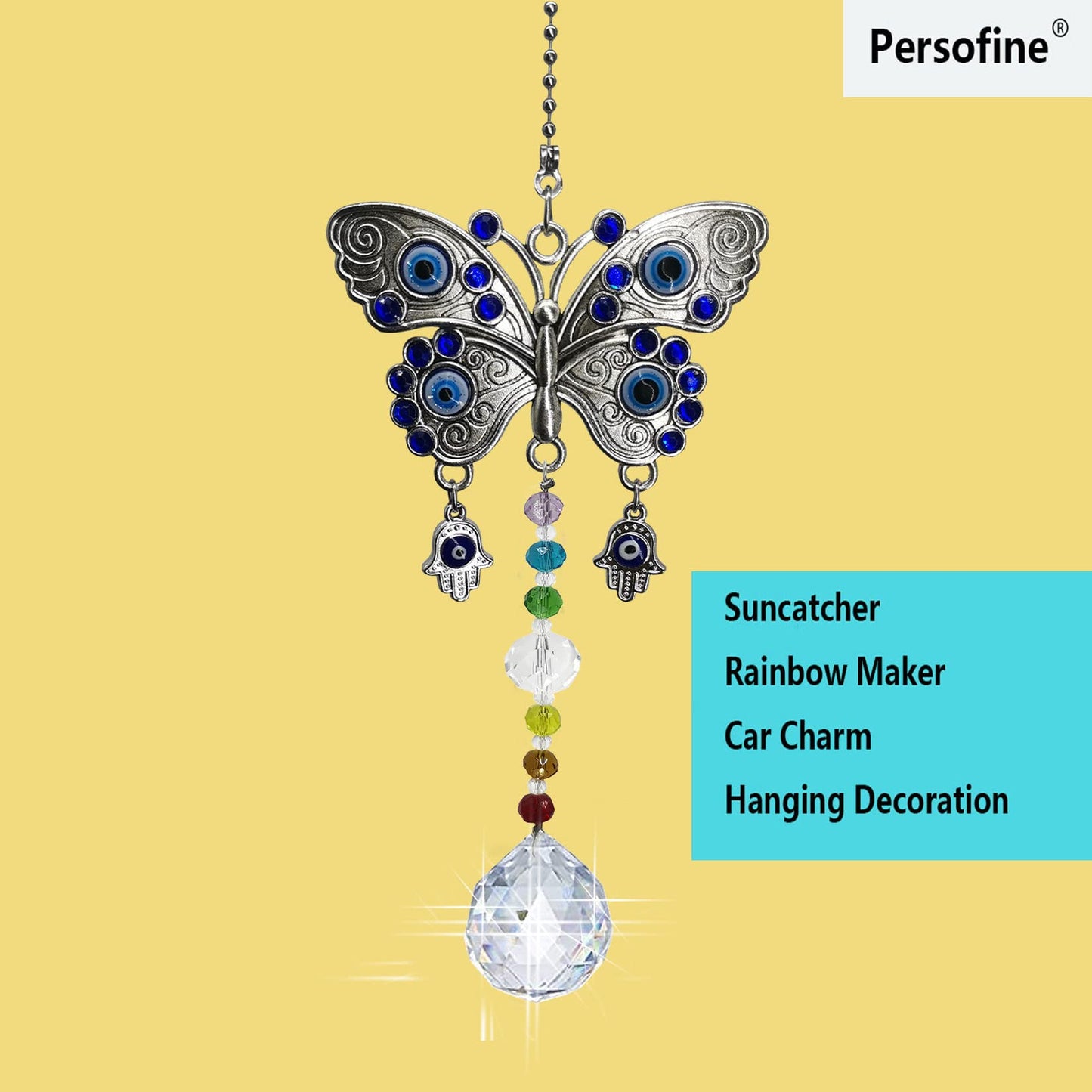 Persofine Window Hanging Suncatcher with Crystal,Blue Butterfly Garden Hanging Rainbow Maker Ornament (Butterfly)