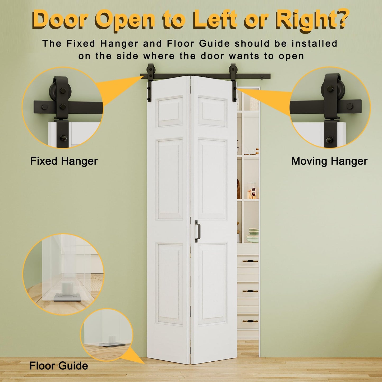 48" x 84" Pre-Assembled 6 Raised Panels Bifold Barn Door, Paintable White Primed Pre-Finished Bi Fold Barn Door and Hardware Kit Included, 56" Track Kit for 4 Closet Doors for Pantry Laundry Bathroom