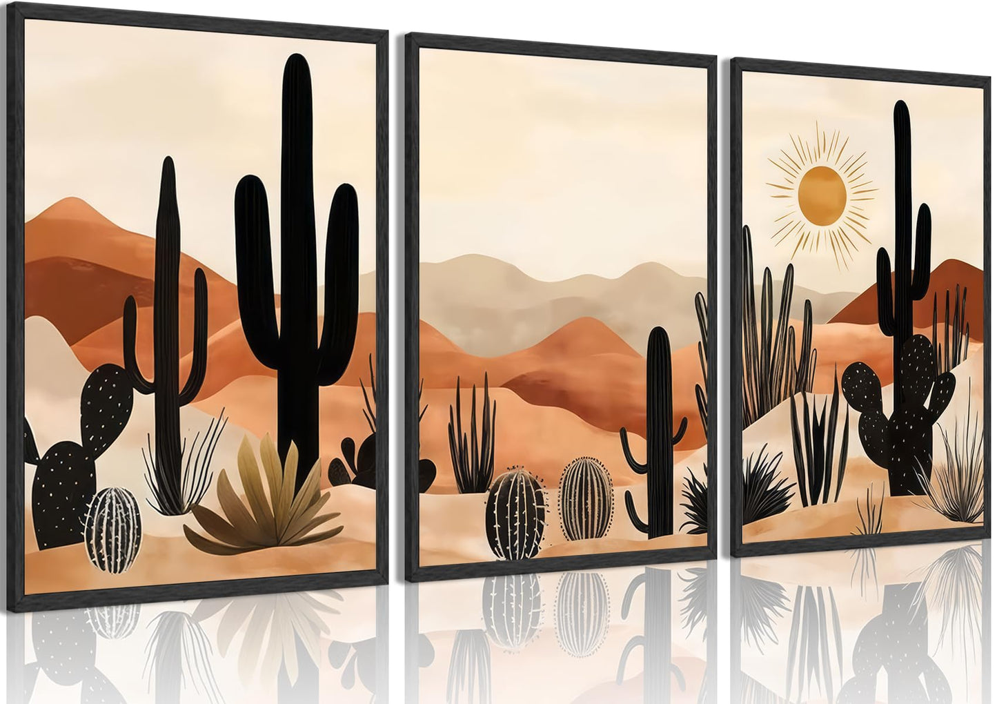 BWCWVGBN Cactus Canvas Wall Art Set of 3 Desert Plants Posters Wall Decor Mid Century Modern Boho Cactus Painting Pictures Southwestern Desert Print Artworks for Home Bedroom Living Room 12X16 Poster