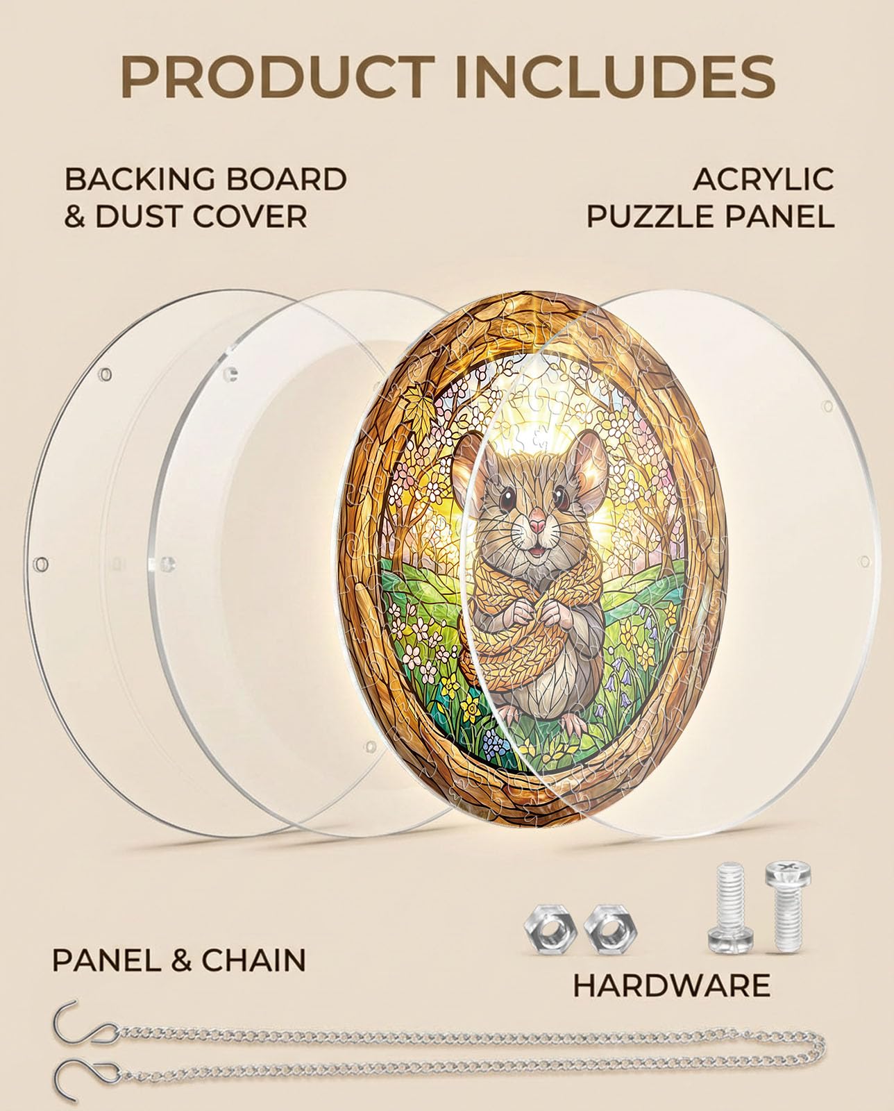 Acrylic Jigsaw Puzzle Suncatcher, 83 Pcs Suncatchers for Windows Hanging, Acrylic Suncatcher Puzzle Kit for Adults, Unique Mothers Day Birthday Gift for Mom Grandma(Spring Mouse-S)