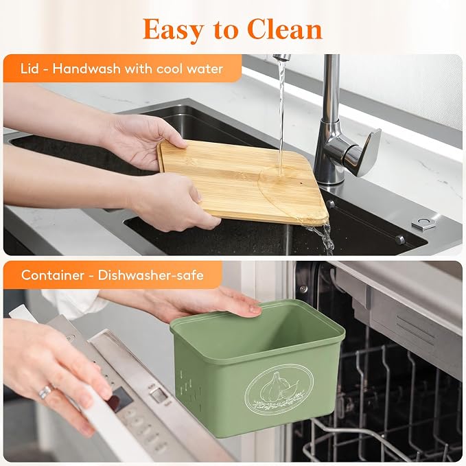 Lifewit Onion and Potato Storage Bin with Aerating Holes and Lid, Stackable Garlic Keeper, Plastic Vegetable Container Box for Kitchen, Green, Set of 2