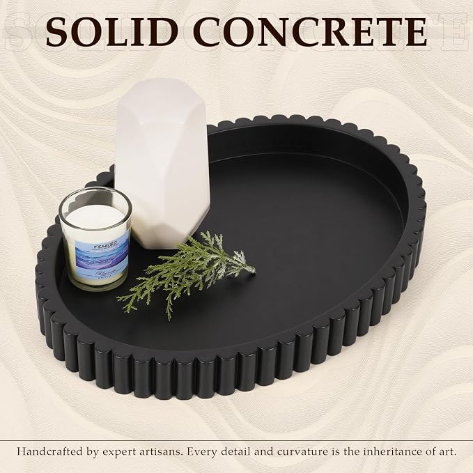 Oval Tray for Coffee Table Decor, 15" Concrete Tray, Table Centerpieces Decorative Trays for Home Decor, Modern Decorative Trays for Coffee Tables, Centerpiece Trays, Black