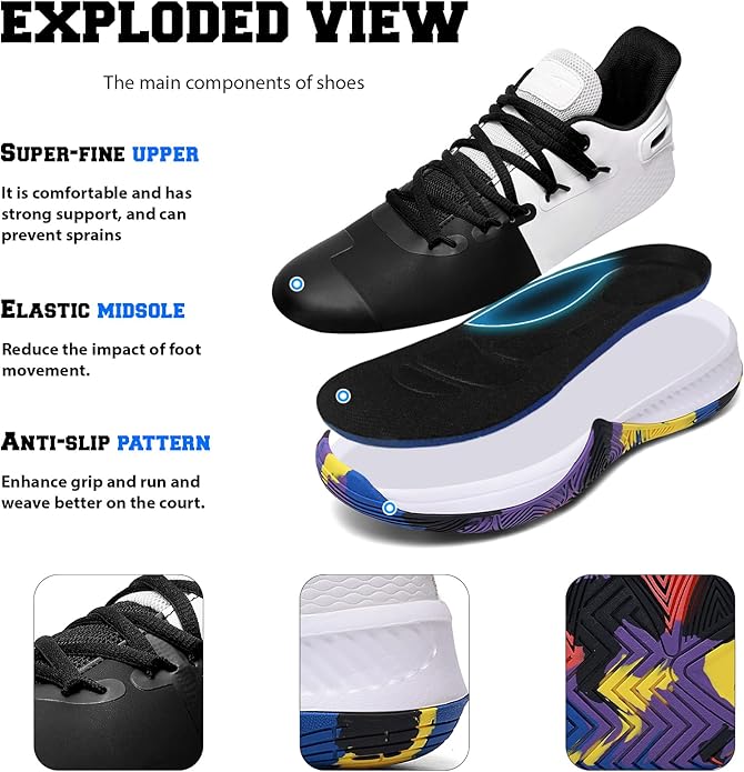 ASHION Mens Basketball Shoes Lightweight Breathable Sneakers Anti Slip Sports Shoes for Running Walking Mid Top Sneakers