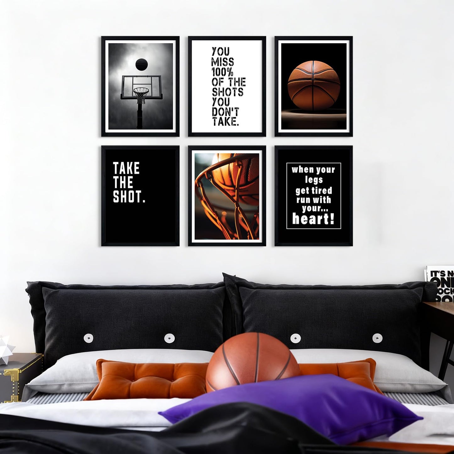Basketball Wall Art Sports Canvas Poster Boys Room Wall Decor Inspirational Basketball Prints Motivational Quote Pictures Teen Sports Painting Black White Artwork for Kids Bedroom 8x10 Inch Unframed
