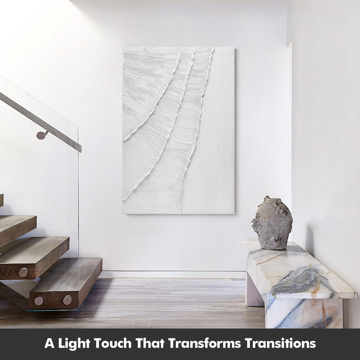 JUHOME Hand-Painted Ocean Wave Wall Art, Large 24x36 Abstract Canvas Painting with Textured White Wall Decor, Modern Coastal Artwork for Living Room, Bedroom, Office, Gift Decor