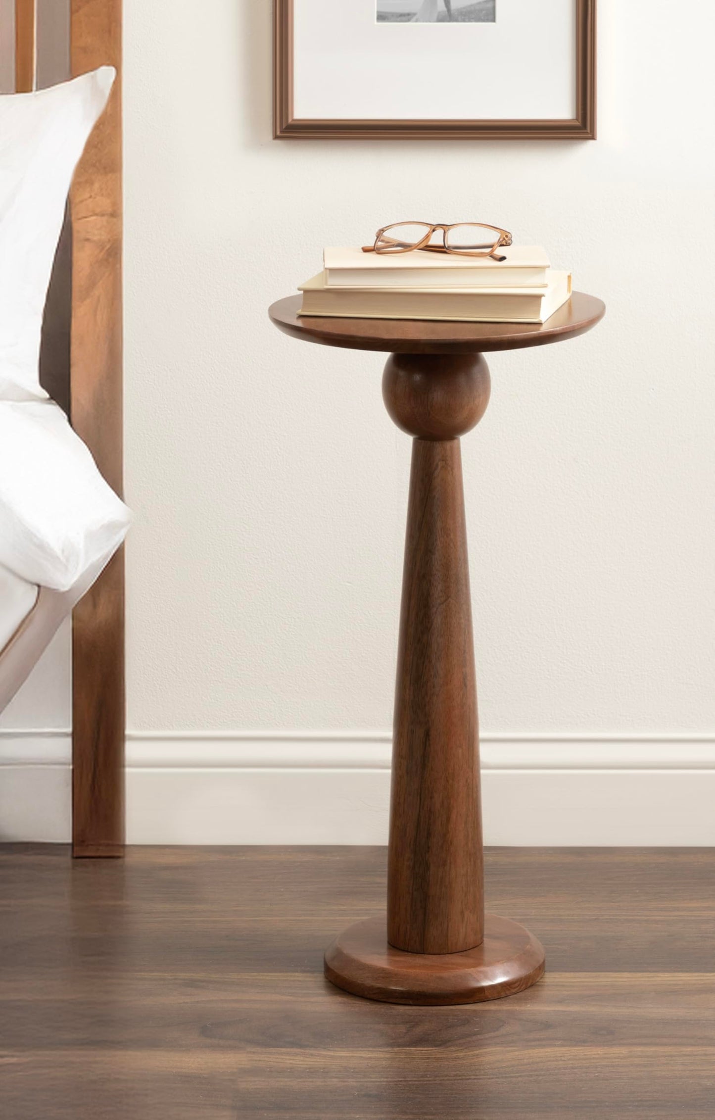 Kate and Laurel Jakob Modern Wooden Round Side Table; 12 x 24; Walnut Brown; Circle Pedestal Table for Use as Bedroom Nightstand; Indoor Plant Stand; or Decorative Living Room Table