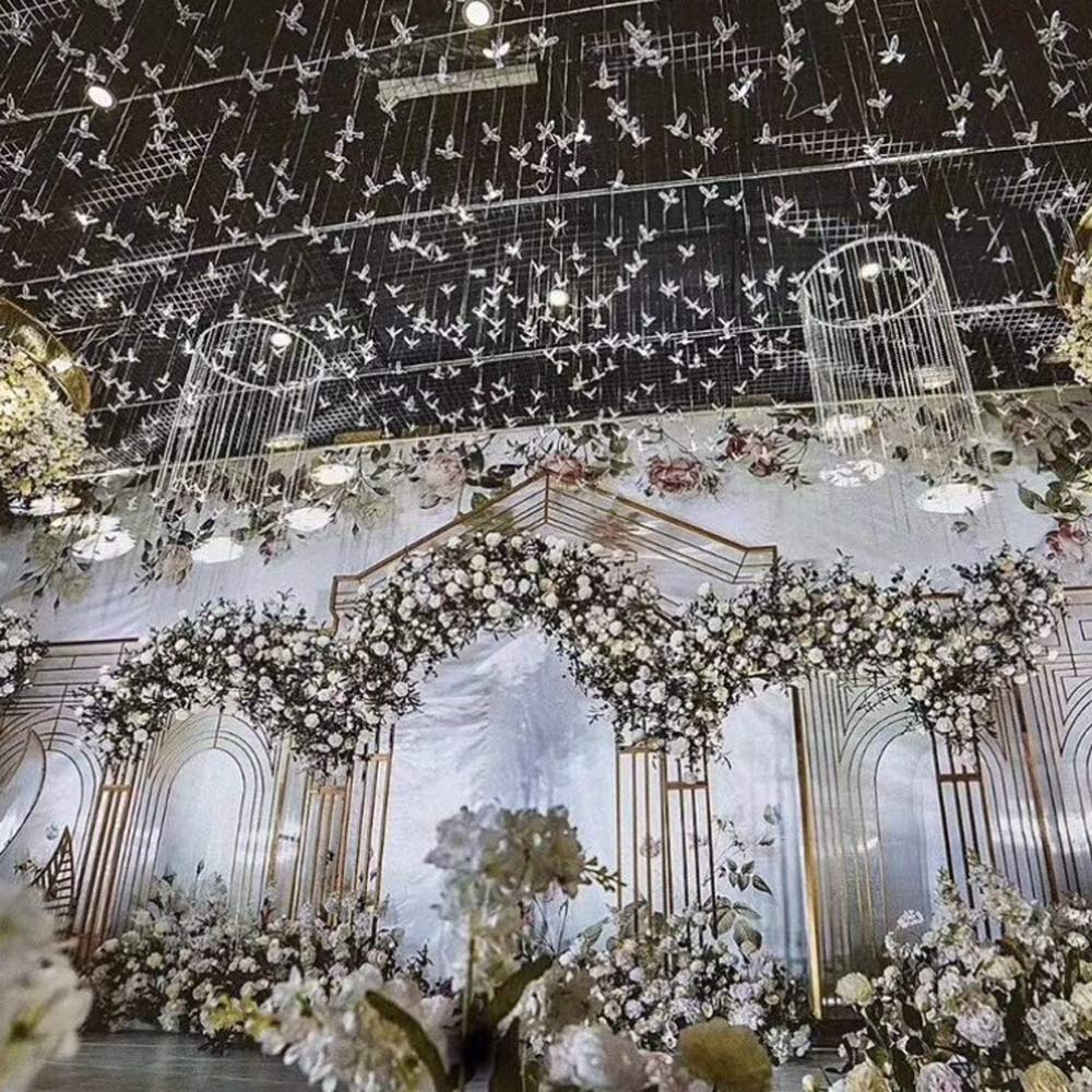 NUPTIO Crystal Ceiling Hanging Ornaments: 50 Pcs Acrylic Flying Birds for Wedding Party Window Garden Bedroom Outdoor Birthday - Christmas Tree Decorations with Transparent Line