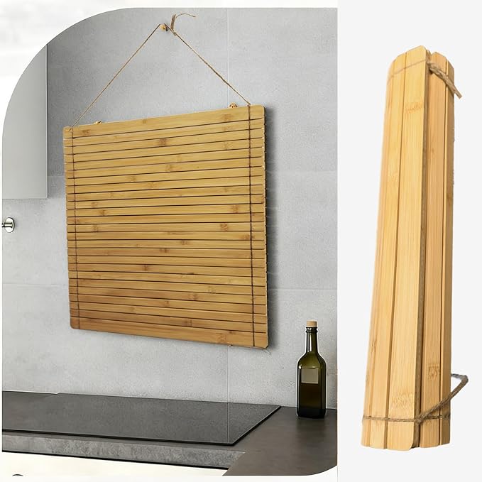 Over Sink Drainer Rack, Bamboo Roll up Dish Drying Rack Multipurpose Dish Drainer Counter Space, Over The Sink Dish DryingRack for Draining Dish, Glass, Vegetables, Fruits