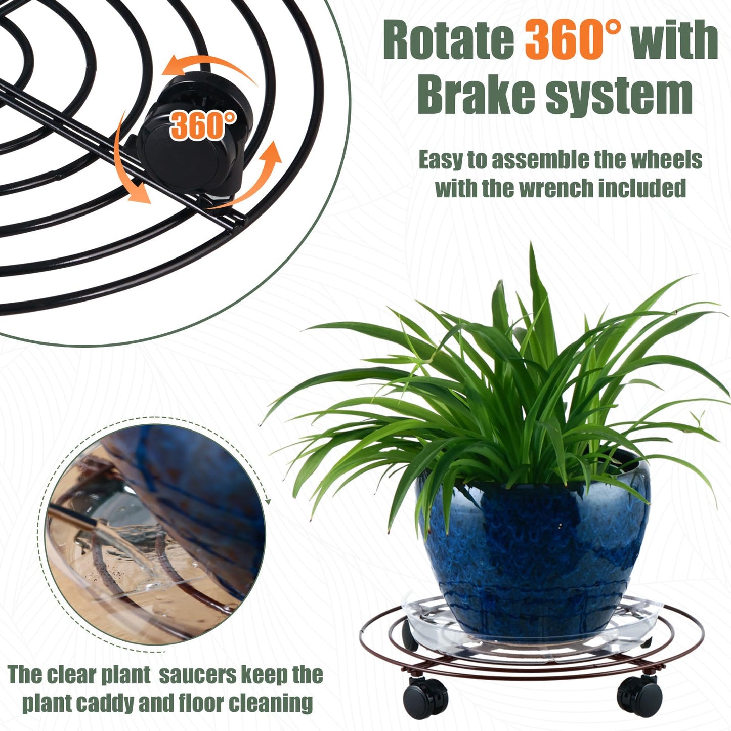 6 Packs 13 Inches Large Metal Plant Caddy with Wheels Rolling Plant Stands Heavy-duty Wrought Iron Plant Roller Base Pot Movers Plant Saucer on Wheels Indoor Outdoor Plant Dolly with Casters Planter Tray