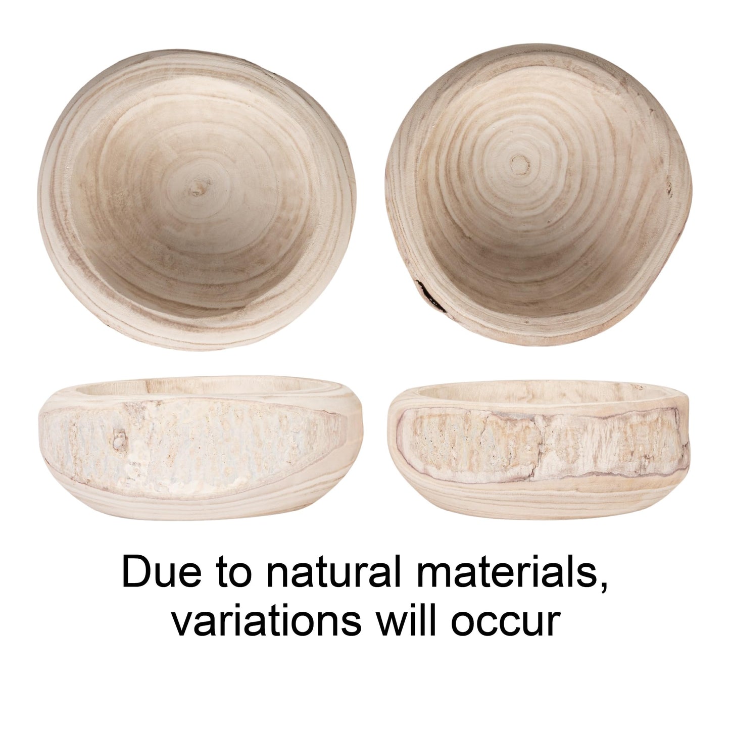 Bloomingville Decorative Hand-Carved Paulownia Wood Bowl, Whitewashed, 10.5 in Diameter, 4.25 in Tall