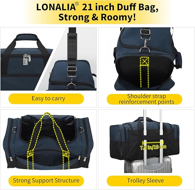 Gym Bag Sport Duffle Bag for Men - 21 in Weekender Travel Bag with Trolley Sleeve (Navy)