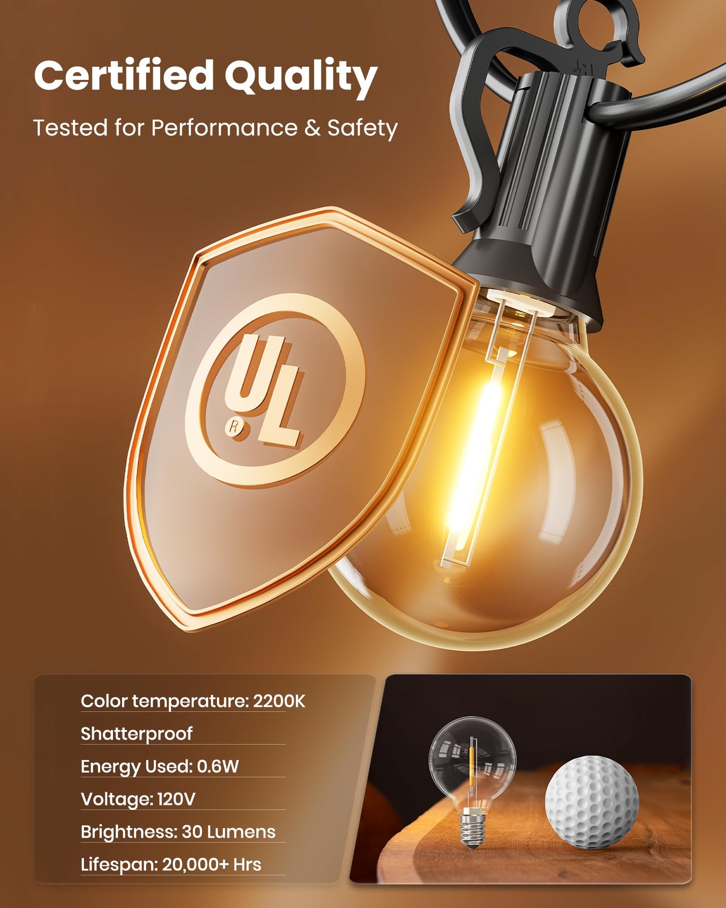 Brightown Outdoor String Lights 29 Feet G40 LED Patio Lights, Plug-in, 13 Plastic Edison Bulbs(1 Spare), Waterproof Connectable Hanging Light for Backyard Porch Balcony Party Decor, E12 Base, Black