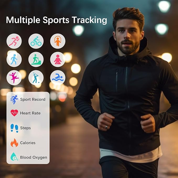 Smart Health Rings for Women Men, Fitness Tracker with Heart Rate, Blood Oxygen, HRV, Sleep Tracker, Step Tracker, No Subscription Fee, IP68 Waterproof Smart Ring for iphone & Android (Black 8#)