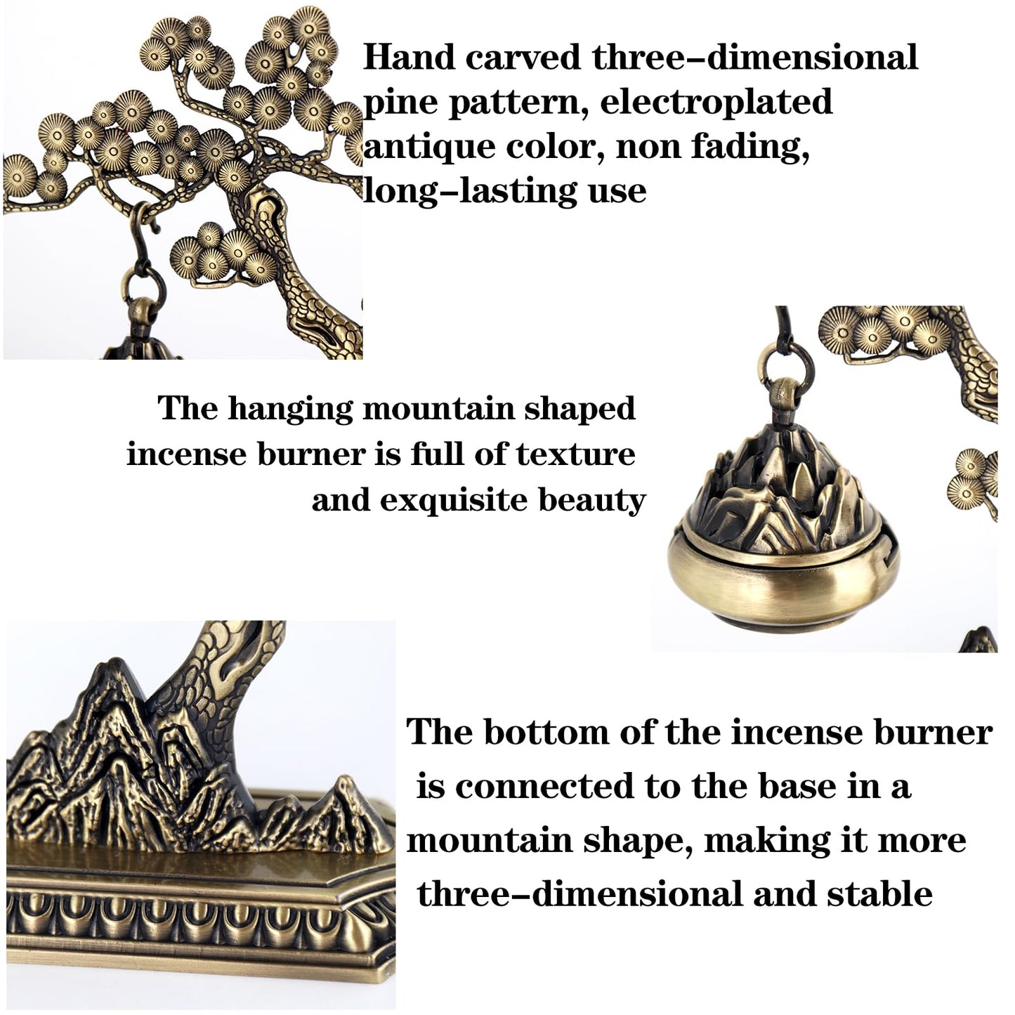 Zen Forest Hanging Incense Holder Burner with Detachable Ash Collector - Brass Dual-Fuel Altar for Meditation Yoga, Portable Spiritual Studio Decor, Zen Space Essentials