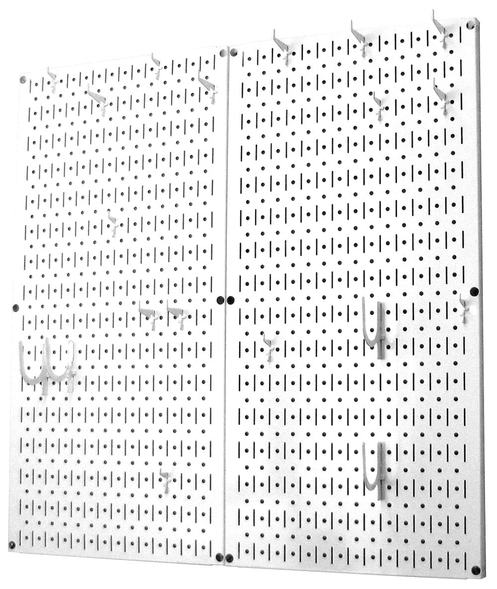 Wall Control Kitchen Pegboard Organizer Pots and Pans Storage Rack Organization Kit with White Pegboard and White Accessories