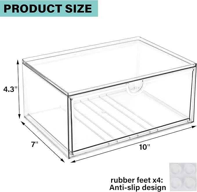 Prsildan Acrylic Makeup Organizer Stackable Clear Storage Drawers for Baby Bottles Desk Organizers for Countertop Vanity Nursery Adjustable Modular System for Cosmetics Jewelry