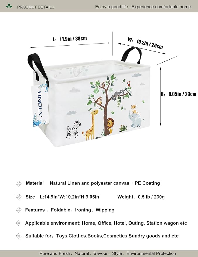 Rectangular Animal Pattern Storage Bin, Decorative Canvas Laundry Basket with Dual Handles, Foldable Toy & Household Organizer, Multipurpose Party Gift Basket for Home Bedroom Dorm