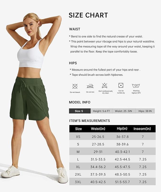 Willit Women's 7" Athletic Running Shorts Long Workout Hiking Shorts Quick Dry High Waisted Active Zipper Pocket(Small)