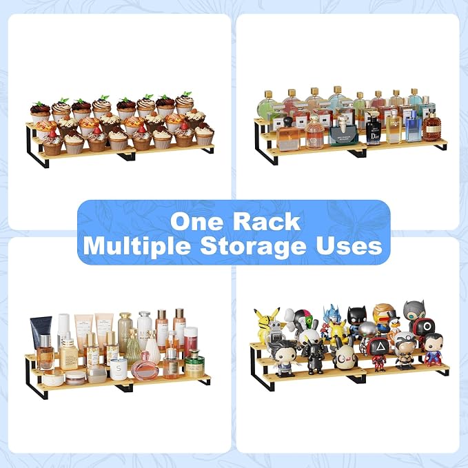 Expandable Bamboo & Iron Can Organizer, 3-Tier Adjustable Pantry Can Rack, Kitchen Cabinet Food Storage Shelf, Easy Access Canned Goods Soda Soup Can Holder, Hold Up to 30 Cans, Black