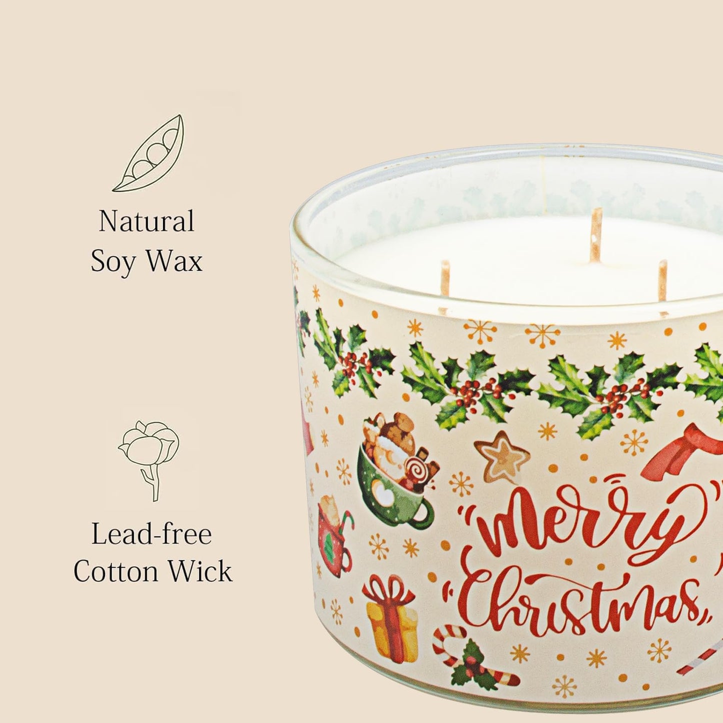 Christmas Candles - Christmas Gifts for Women, Natural Soy Wax Vanilla Cream Scented Candles(12.7oz)