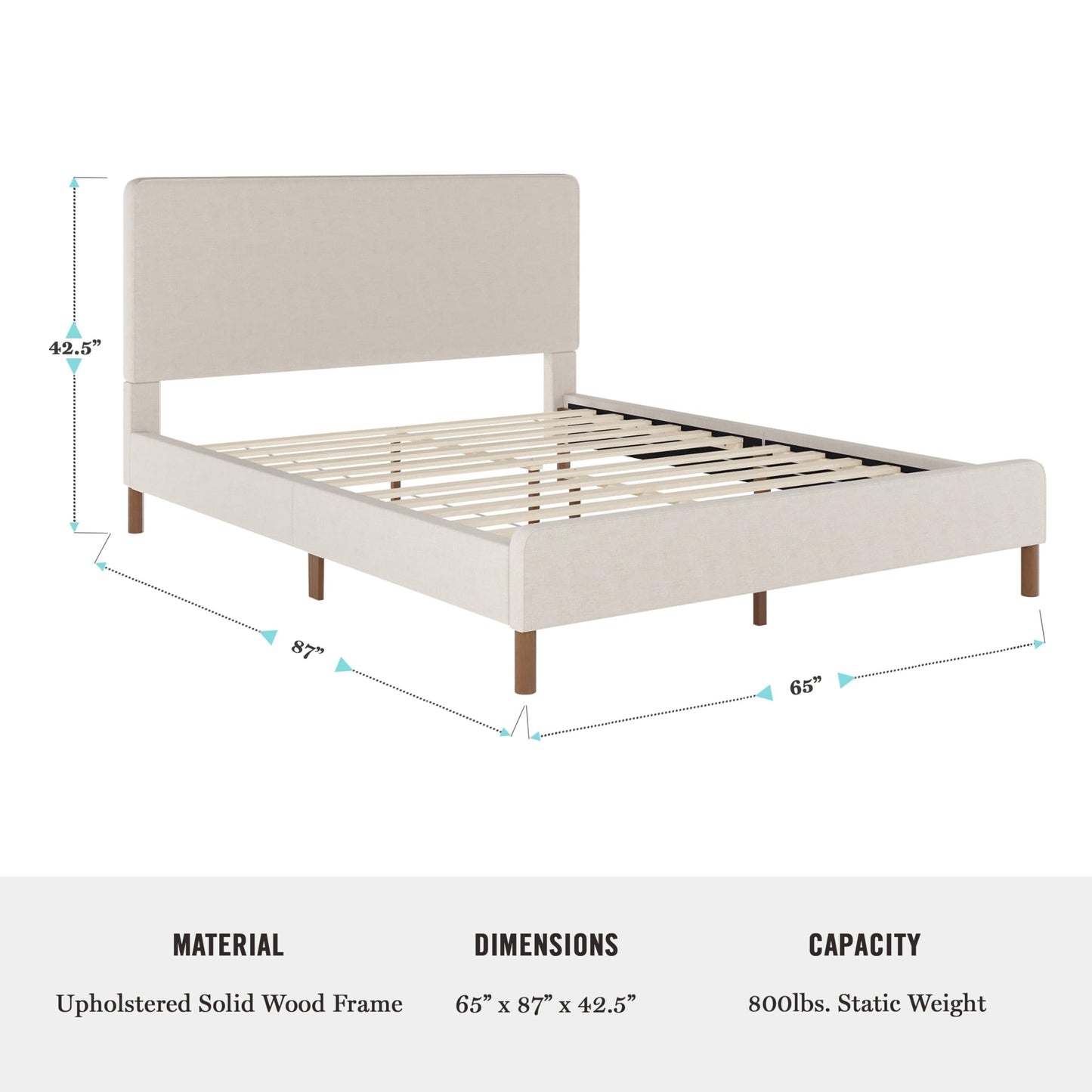 Martha Stewart Britta Platform Bed with Headboard & Footboard, Faux Linen Upholstery with Piping Detail, Rounded Headboard, No Box Spring Needed, Queen, Beige