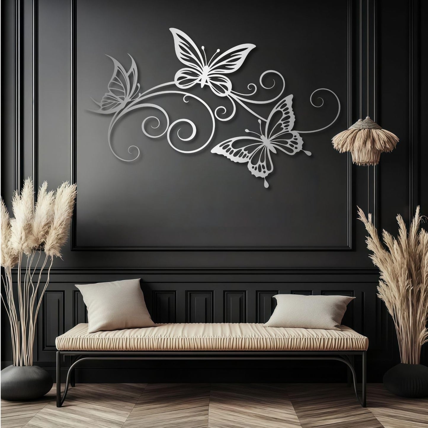 sawjug Metal Butterfly Wall Decor, Metal Butterfly Wall Art, Elegant Butterflies Wall Decor for Living Room, Bedroom, Dining Room (Silver,30" W x 19" H / 76 x 47 cm)