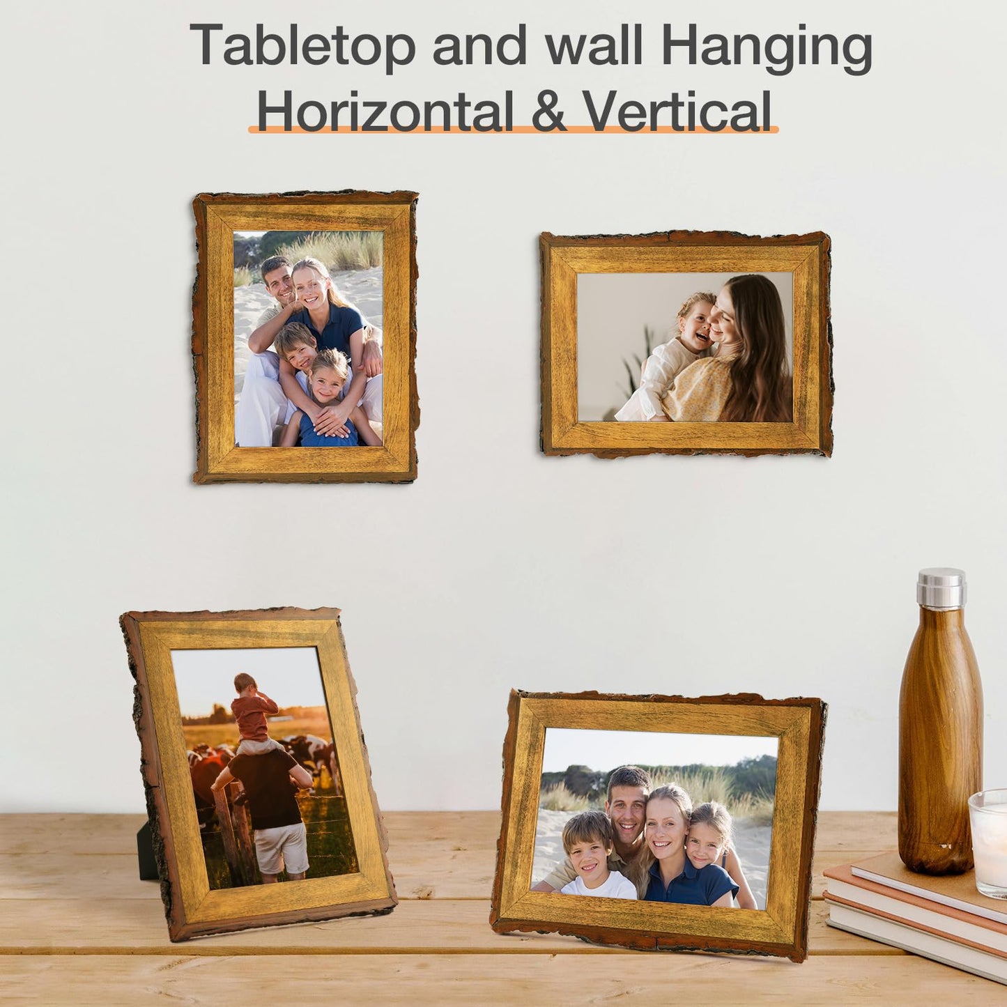 Golden State Art, 5x7 Picture Frame Rustic Brown, Solid Wood Picture Frame with Bark Edges & Real Glass Cover, Display Posters/Photos/Prints 5x7 for Wall Mounting, Farmhouse Decor
