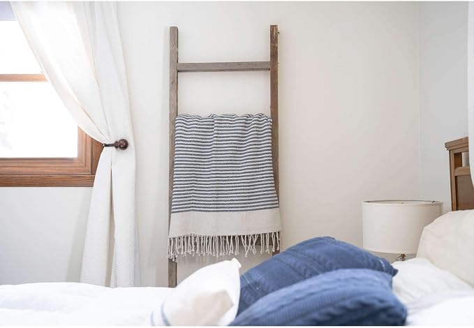 BARNWOODUSA Rustic Farmhouse Decorative Ladder - Our 5 ft Ladder can be Mounted Horizontally or Vertically and is Crafted from Upcycled Wood No Assembly Required Weathered Gray