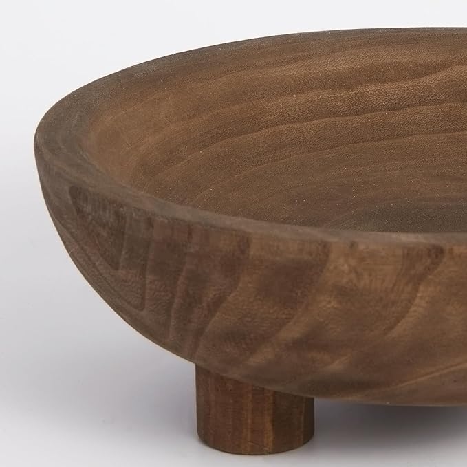 DN DECONATION Wooden Decorative Bowl with Tripod Base 10.63" - Brown Wood Fruit Candy Key Holder Bowl Footed for Dining Table Top Centerpiece Decor Rustic Home Shelf Decor