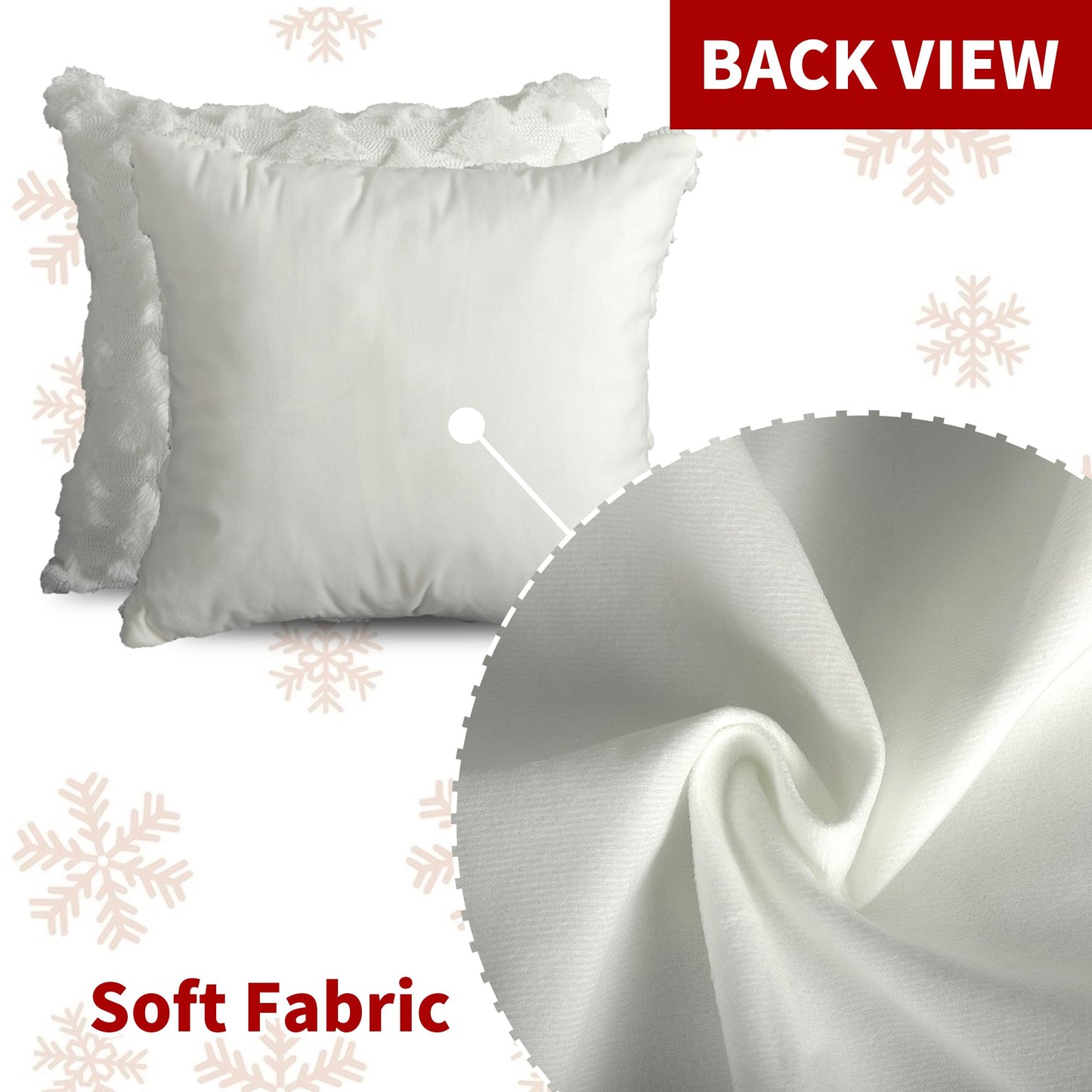 4TH Emotion Christmas Tree Decorative Pillow Covers 18x18 Set of 2, White Soft Plush Faux Fur Farmhouse Throw Cushion Cases for Xmas Winter Holiday Home Decor