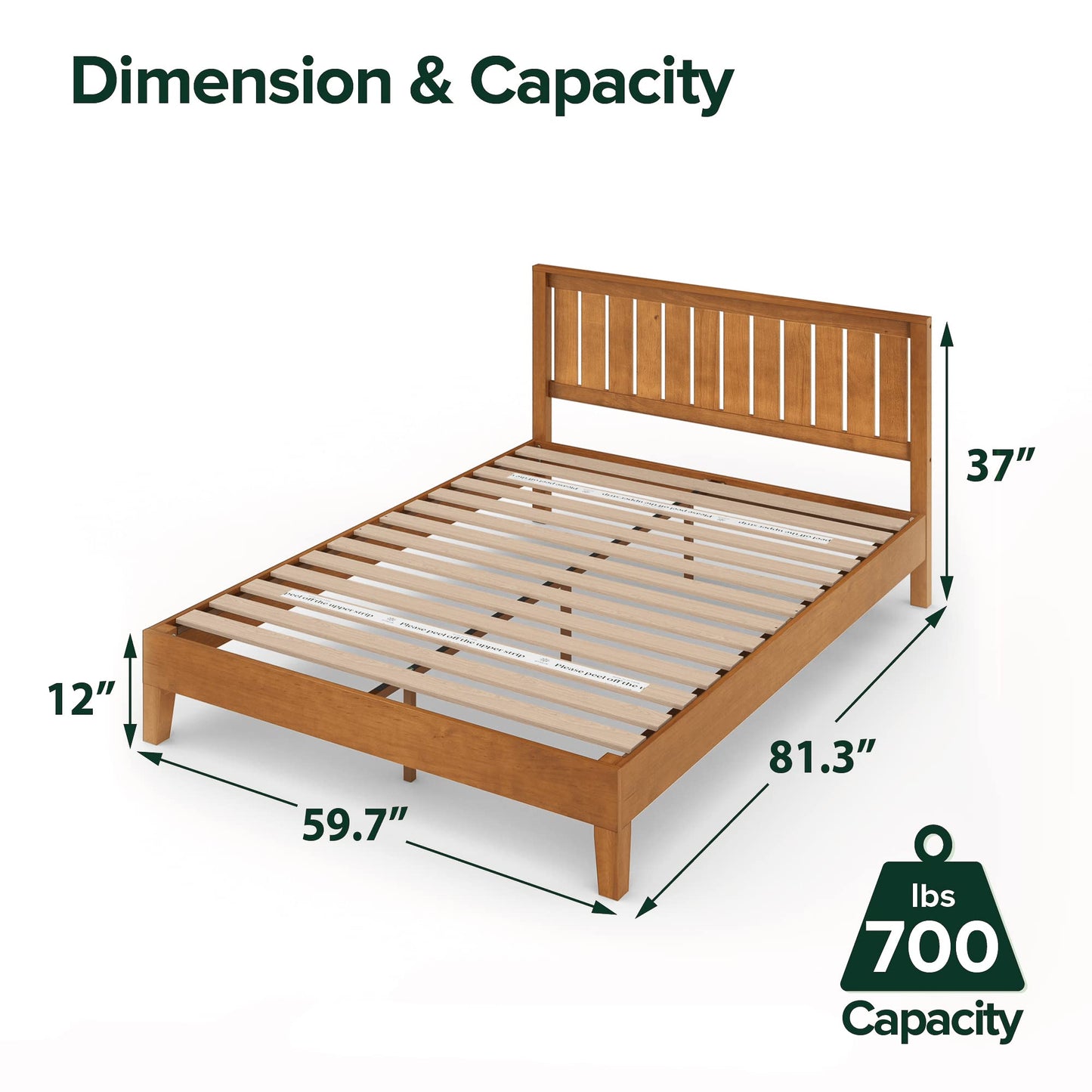 Zinus Alexis Deluxe Wood Platform Bed Frame with Headboard, Wood Slat Support, No Box Spring Needed, Easy Assembly, Rustic Pine, Queen