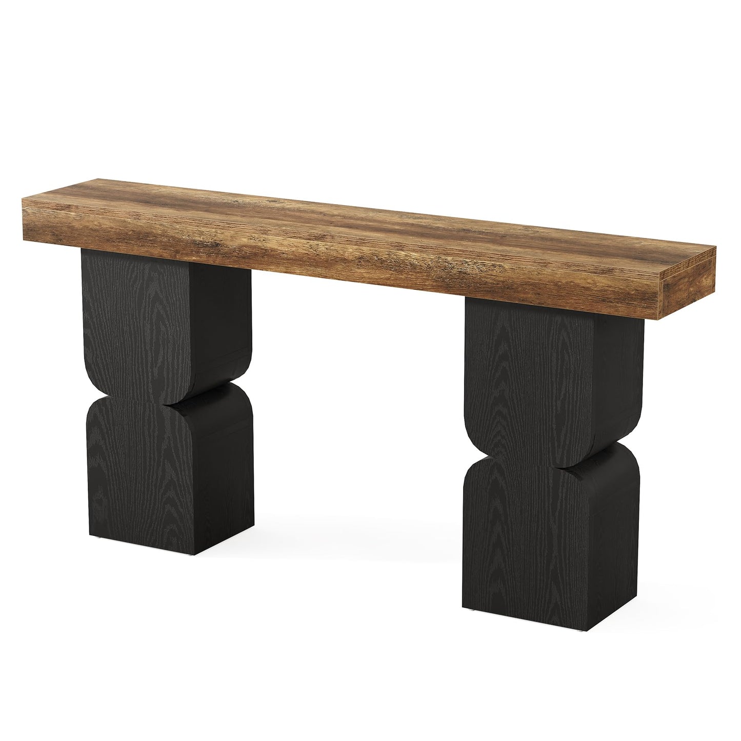 63-Inch Console Table, Heavy-Duty Look, Behind Couch Sofa Table, Color Blocking Design, Bold Structural Presence, Modern Entryway Furniture for Living Room, Hallway, Foyer, Brown + Black