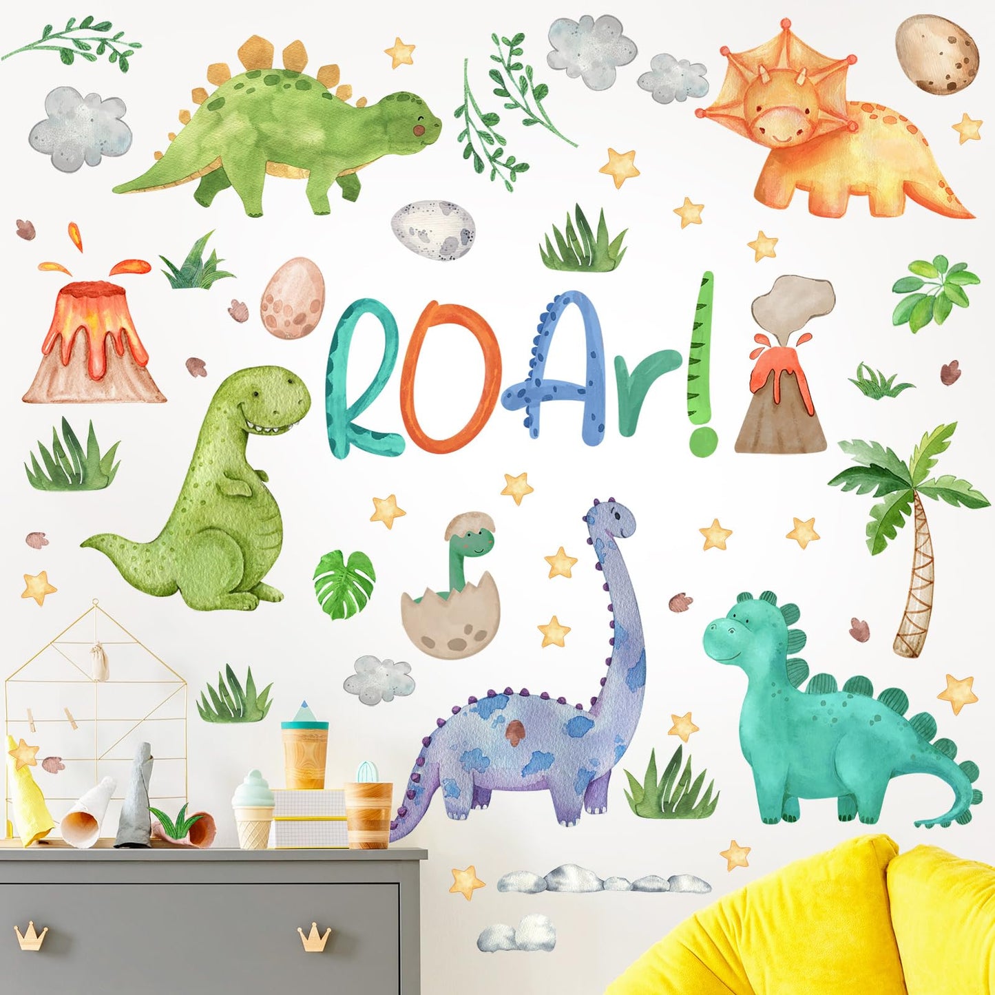 Resurhang Dinosaur Wall Decals Tree Dino Wall Stickers Large Boho Decals Home Decorations for Baby Nursery Boys Girls Bedroom Playroom Kindergarten Daycare Classroom Art Decor