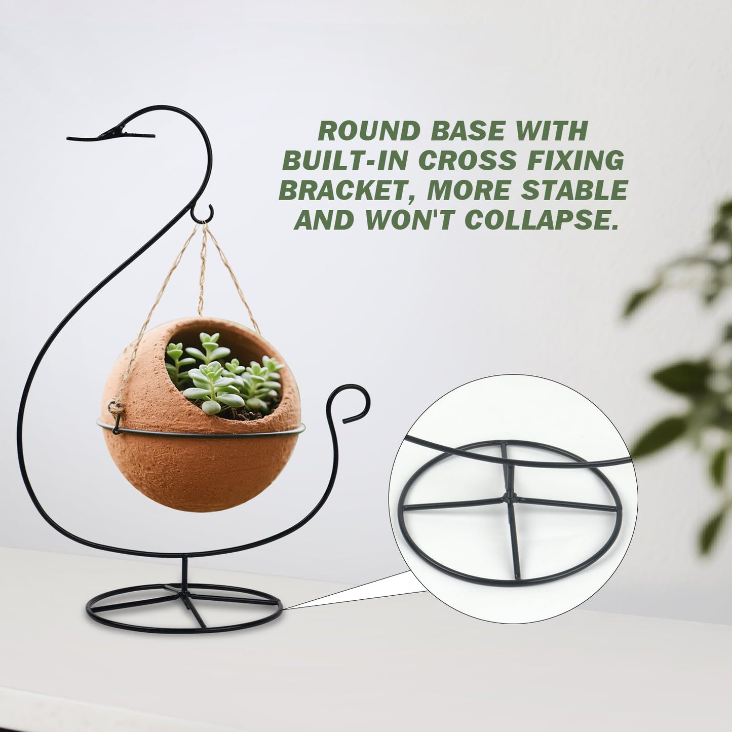 Handbanary 12 Inch Ornament Display Stand, Glass Ball & Air Plant Holder Terrariums Hanger, Black Iron Wire Hanging Hook for Christmas Halloween, Home and Office Decor (Swan Shape 1 Pcs)