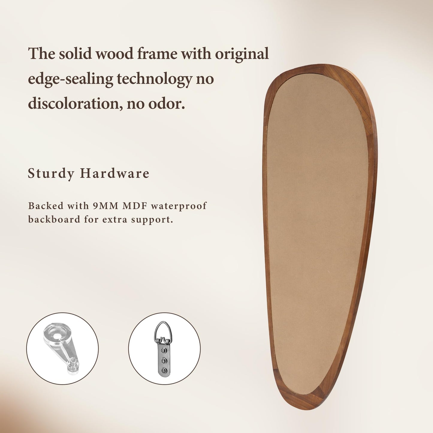 Inbenioso 22‘’x48'' Asymmetrical Mirror with Wood Frame, Small Irregular Wall Odd Shaped Mid Century Modern Mirror Christmas Decor for Bedroom Living Room Entryway Hall (Wood)