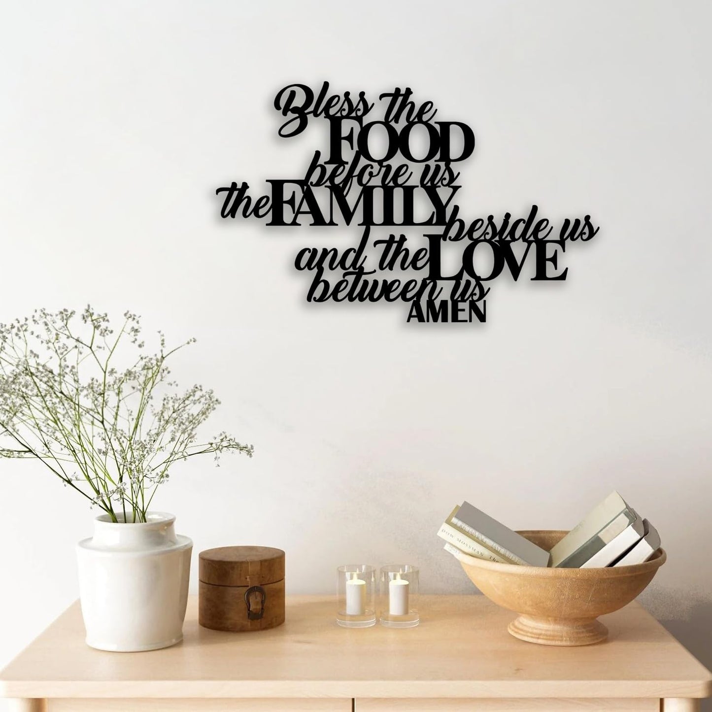 Bless the Food Metal Wall Decor - Scripture Room Decor Bible Quotes Wall Art Christian Home Decor for Living Room, Dining Room, Kitchen (Black)