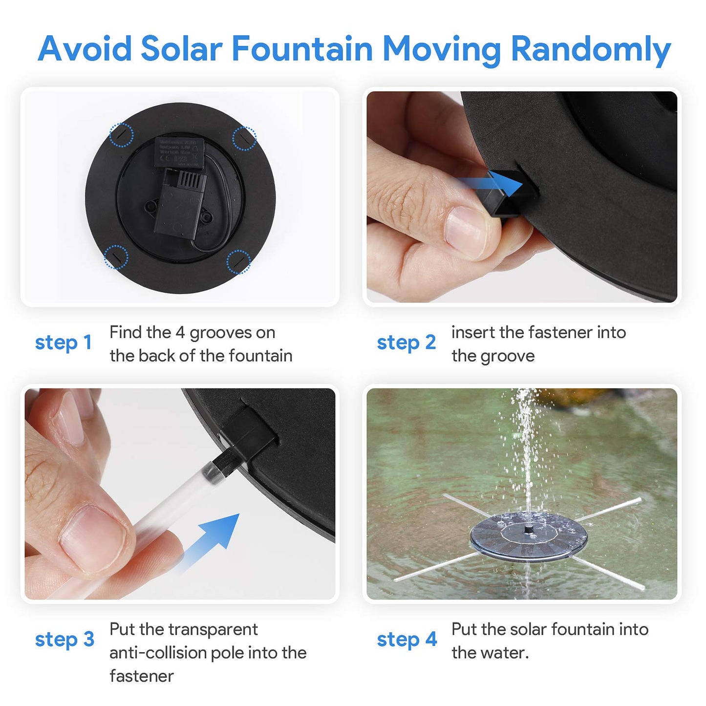 Solar Fountain, Floating Solar Powered Water Fountain Pump for Bird Bath, Garden, Pond, Pool, Outdoor (1W)