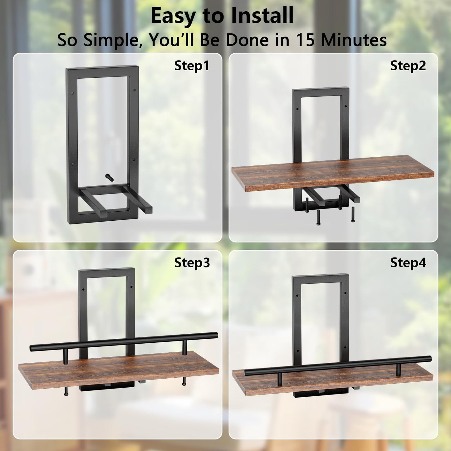 Sbosbo Floating Shelves for Wall to Hold Plants and Small Decor, 15.8 Inch Wall Mounted Shelves Set of 2, Easy to Mount Book Shelf for Bedroom, Living Room, Bathroom, Kitchen, Rustic Brown