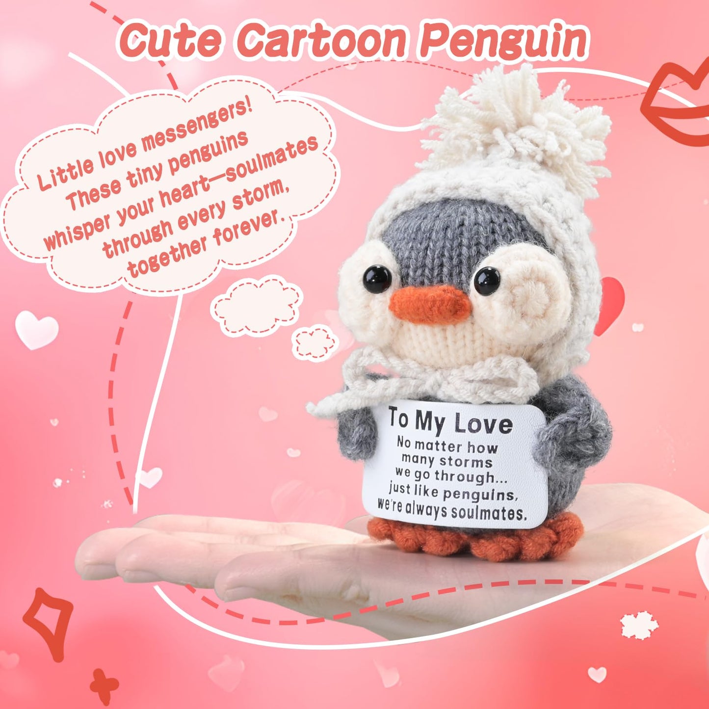 YBSUCLD Handmade Crochet Penguin Gift Set for Boyfriend Girlfriend, Wife Husband, Beloved Lover & Couples - Romantic I Love You Present for Valentine's Day, Wedding Anniversary & Birthday
