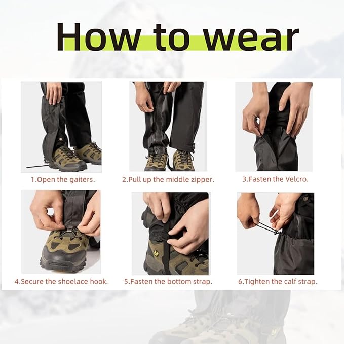 Leg Gaiters, Waterproof,Lightweight and Adjustable, Snow Boot Gaiters, for Men and Women Hiking, Walking, Hunting, Backpacking,Skiing, Mountaineering