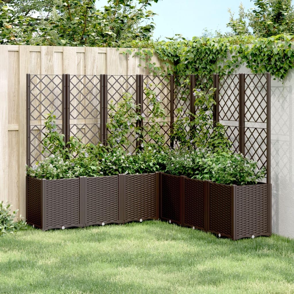 hliofuir Garden Planter with Trellis 63"x63"x55" Brown Modular Raised Planter Box UV Stable Polypropylene for Climbing Plants, Outdoor Garden Bed Patio Balcony